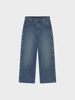 STELLA MCCARTNEY Jeans<JEANS BOOTCUT IN DENIM CON BORCHIE METALLICHE Azzurro
