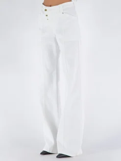 Jeans<JEANS COMPACT DENIM WIDE LEG PANTS Bianco