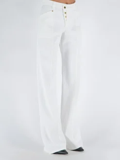 Jeans<JEANS COMPACT DENIM WIDE LEG PANTS Bianco