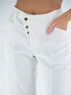Jeans<JEANS COMPACT DENIM WIDE LEG PANTS Bianco
