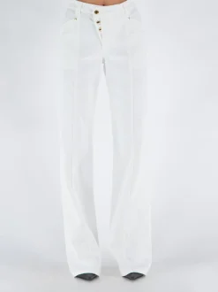 Jeans<JEANS COMPACT DENIM WIDE LEG PANTS Bianco