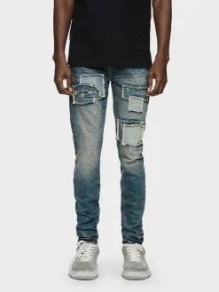 PURPLE BRAND Jeans<JEANS CON TOPPE E FRANGE STRETCH DENIM Azzurro