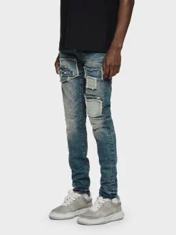 PURPLE BRAND Jeans<JEANS CON TOPPE E FRANGE STRETCH DENIM Azzurro