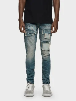 PURPLE BRAND Jeans<JEANS CON TOPPE E FRANGE STRETCH DENIM Azzurro