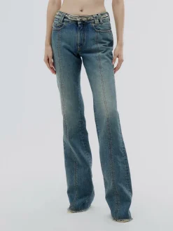 ALESSANDRA RICH Jeans<JEANS DENIM FLARED WITH CRYSTAL ROSE Azzurro