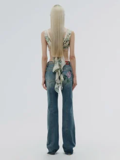 ALESSANDRA RICH Jeans<JEANS DENIM FLARED WITH CRYSTAL ROSE Azzurro