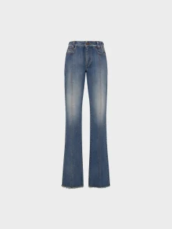 ALESSANDRA RICH Jeans<JEANS DENIM FLARED WITH CRYSTAL ROSE Azzurro