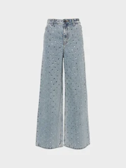 SELF-PORTRAIT Jeans<JEANS DENIM SQUARE RHINESTONE Azzurro, Grigio