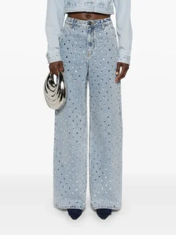 SELF-PORTRAIT Jeans<JEANS DENIM SQUARE RHINESTONE Azzurro, Grigio