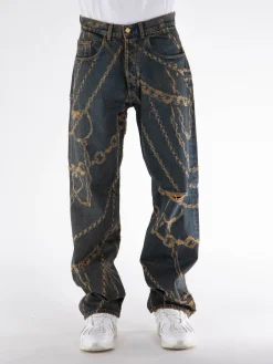 ARIES Jeans<JEANS DESTROYED CHAIN BATTER Blu, Marrone