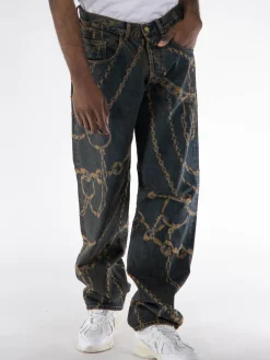 ARIES Jeans<JEANS DESTROYED CHAIN BATTER Blu, Marrone