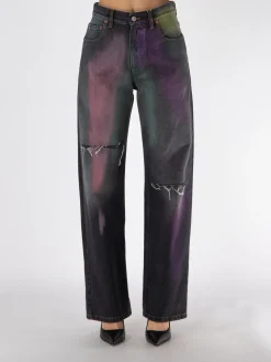 MM6 MAISON MARGIELA Jeans<JEANS IN DENIM CON STRAPPI Nero, Rosa, Verde, Viola