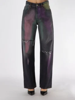 MM6 MAISON MARGIELA Jeans<JEANS IN DENIM CON STRAPPI Nero, Rosa, Verde, Viola