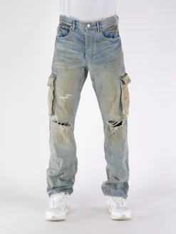PURPLE BRAND Jeans<JEANS RELAXED CARGO DIRTY Azzurro