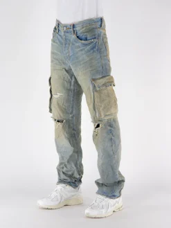 PURPLE BRAND Jeans<JEANS RELAXED CARGO DIRTY Azzurro