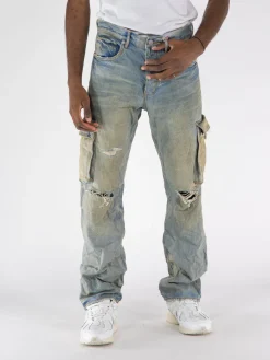 PURPLE BRAND Jeans<JEANS RELAXED CARGO DIRTY Azzurro