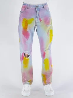 PALM ANGELS Jeans<JEANS WASH TIE DYE DENIM Arancione, Azzurro, Giallo, Multicolor, Fuxia