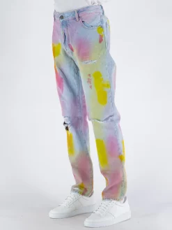 PALM ANGELS Jeans<JEANS WASH TIE DYE DENIM Arancione, Azzurro, Giallo, Multicolor, Fuxia