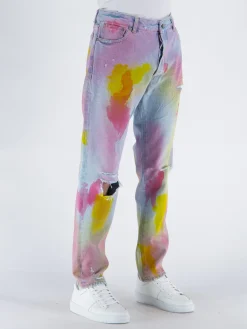 PALM ANGELS Jeans<JEANS WASH TIE DYE DENIM Arancione, Azzurro, Giallo, Multicolor, Fuxia