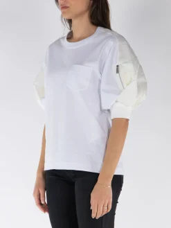 SACAI T-Shirt<MAGLIA IN NYLON TWILL COTTON Bianco
