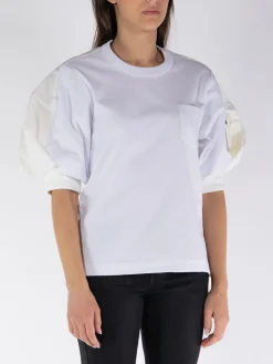 SACAI T-Shirt<MAGLIA IN NYLON TWILL COTTON Bianco