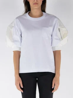 SACAI T-Shirt<MAGLIA IN NYLON TWILL COTTON Bianco