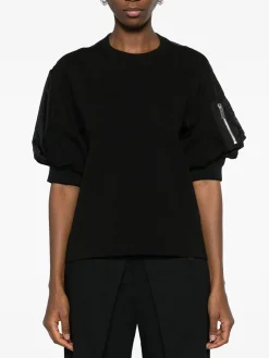 SACAI T-Shirt<MAGLIA IN NYLON TWILL COTTON Nero