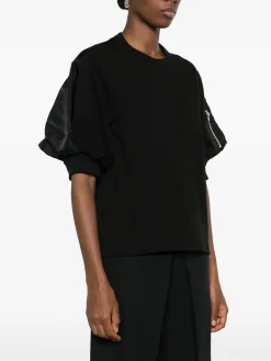 SACAI T-Shirt<MAGLIA IN NYLON TWILL COTTON Nero