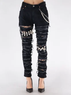 JUNYA WATANABE Pantaloni<PANTALONE DESTROYED CHAIN Nero