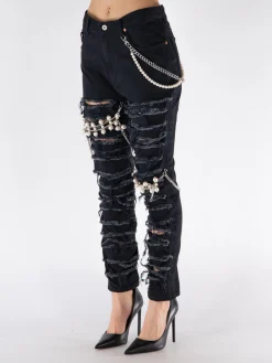 JUNYA WATANABE Pantaloni<PANTALONE DESTROYED CHAIN Nero