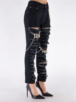JUNYA WATANABE Pantaloni<PANTALONE DESTROYED CHAIN Nero