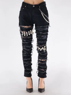 JUNYA WATANABE Pantaloni<PANTALONE DESTROYED CHAIN Nero