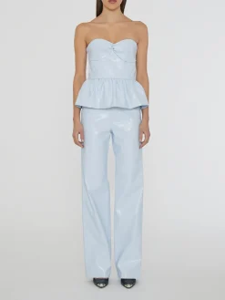 ROTATE BIRGER CHRISTENSEN Pantaloni<PANTALONE EMBOSSED HIGH RISE Azzurro