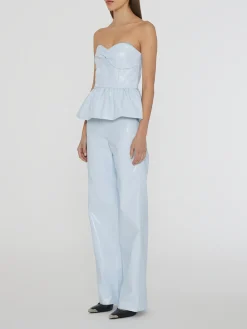 ROTATE BIRGER CHRISTENSEN Pantaloni<PANTALONE EMBOSSED HIGH RISE Azzurro