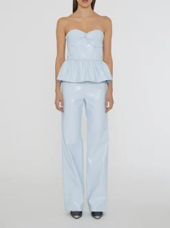 ROTATE BIRGER CHRISTENSEN Pantaloni<PANTALONE EMBOSSED HIGH RISE Azzurro