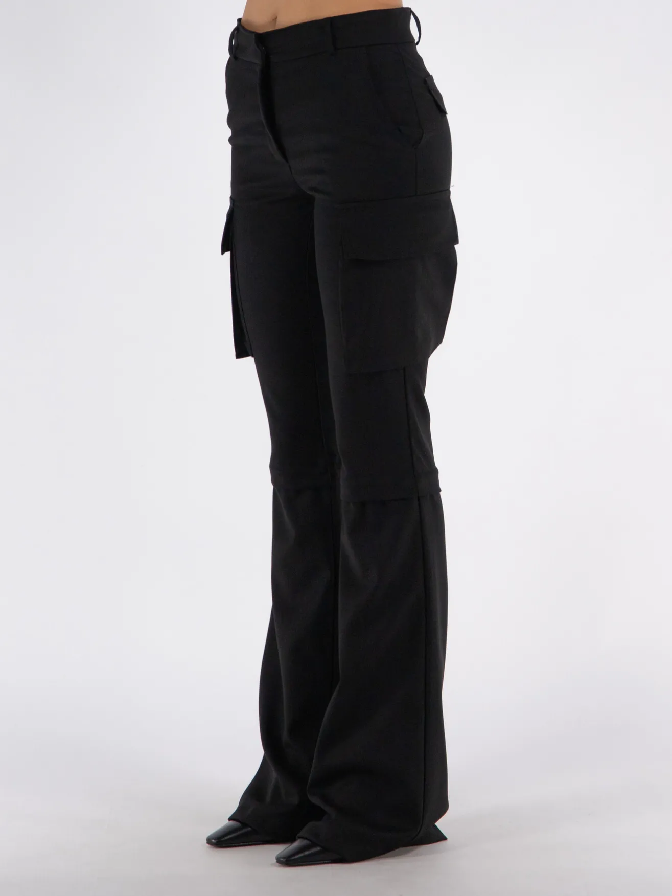 ANDREADAMO Pantaloni<PANTALONE FLANNEL MULTIPOCKETS FLARE Nero