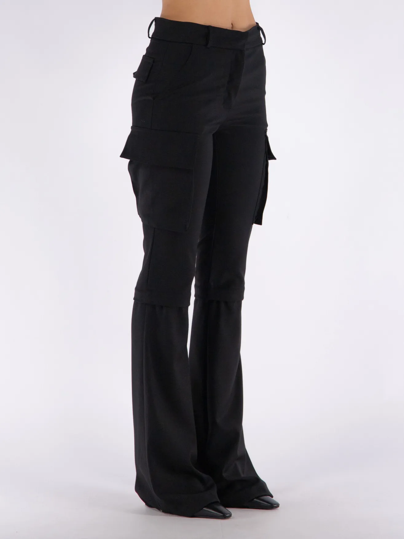 ANDREADAMO Pantaloni<PANTALONE FLANNEL MULTIPOCKETS FLARE Nero