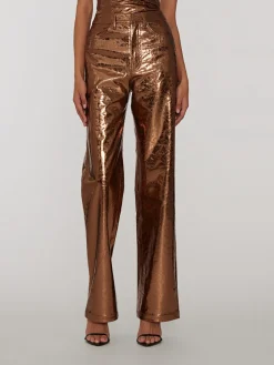 ROTATE BIRGER CHRISTENSEN Pantaloni<PANTALONE HIGH WAIST TEXTURED Marrone