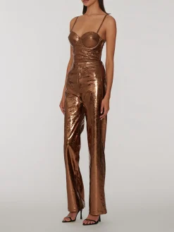 ROTATE BIRGER CHRISTENSEN Pantaloni<PANTALONE HIGH WAIST TEXTURED Marrone