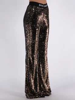 PALM ANGELS Pantaloni<PANTALONE LOGO TAPE SEQUINS FLARE Marrone, Nero