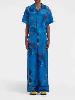 MARNI Pantaloni<PANTALONE PALAZZO IN SETA CON STAMPA BUCHI BLU Azzurro, Bianco, Blu, Rosso