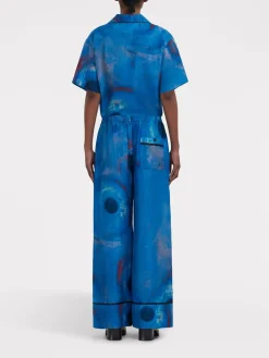 MARNI Pantaloni<PANTALONE PALAZZO IN SETA CON STAMPA BUCHI BLU Azzurro, Bianco, Blu, Rosso