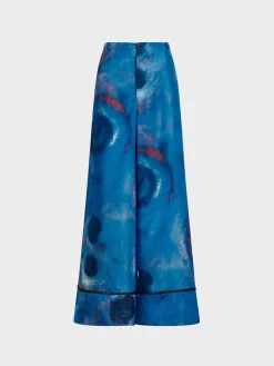 MARNI Pantaloni<PANTALONE PALAZZO IN SETA CON STAMPA BUCHI BLU Azzurro, Bianco, Blu, Rosso
