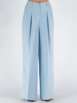 Pantaloni<PANTALONE PALAZZO LINO E VISCOSA Azzurro