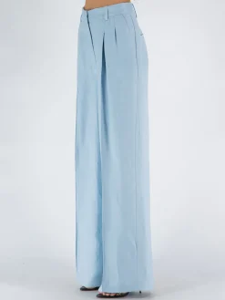 Pantaloni<PANTALONE PALAZZO LINO E VISCOSA Azzurro
