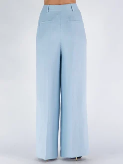 Pantaloni<PANTALONE PALAZZO LINO E VISCOSA Azzurro