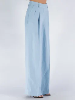 Pantaloni<PANTALONE PALAZZO LINO E VISCOSA Azzurro