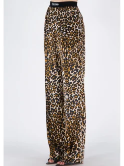TOM FORD Pantaloni<PANTALONE REFLECTED LEOP STRETCH SILK SATIN Beige, Marrone, Multicolor, Nero