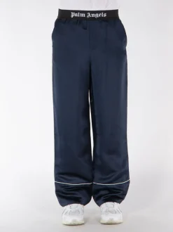 PALM ANGELS Pantaloni<PANTALONE SATIN PAJAMA Blu