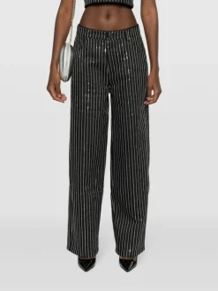 ROTATE BIRGER CHRISTENSEN Pantaloni|Giacche<PANTALONE SEQUIN TWILL WIDE Nero